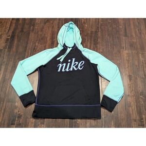 Nike Therma-Fit Hoodie Womens Large Black Mint Script Logo Colorblock 599144-013